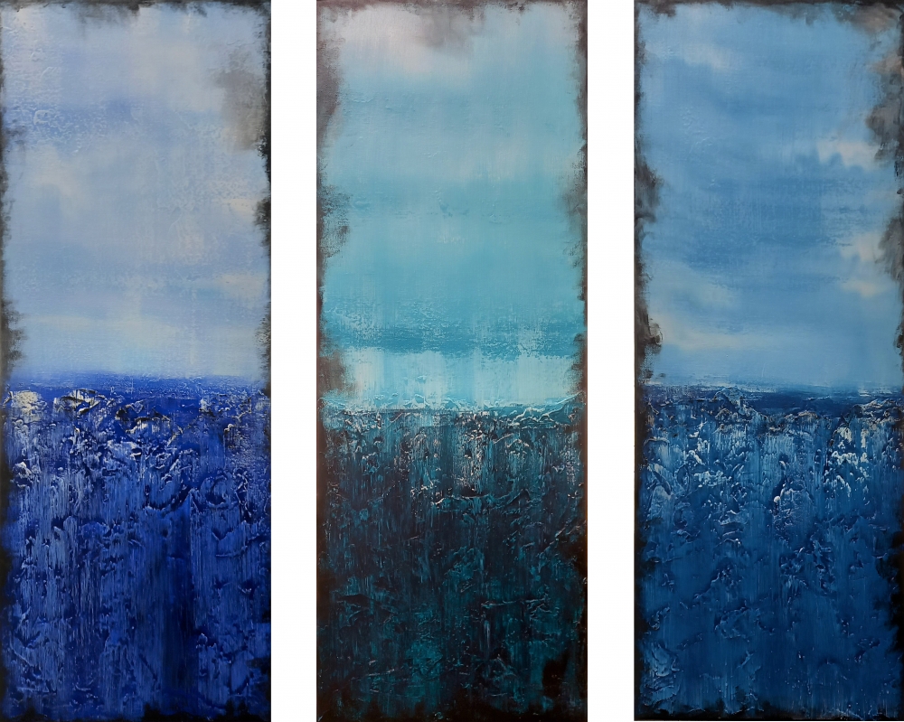 XXL Waters Edge 90 x 80 cm cm Triptych Textured Abstract Paintings