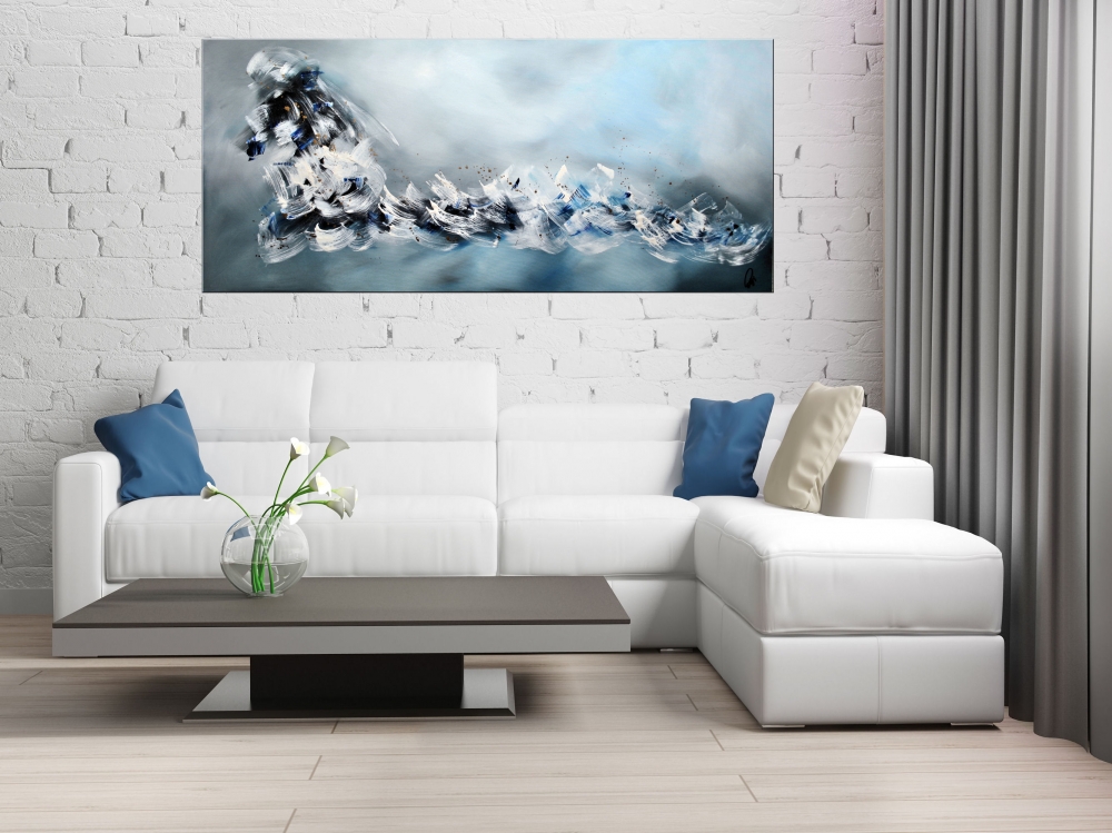 Bleu - Blue Abstract Art on Stretched Canvas 