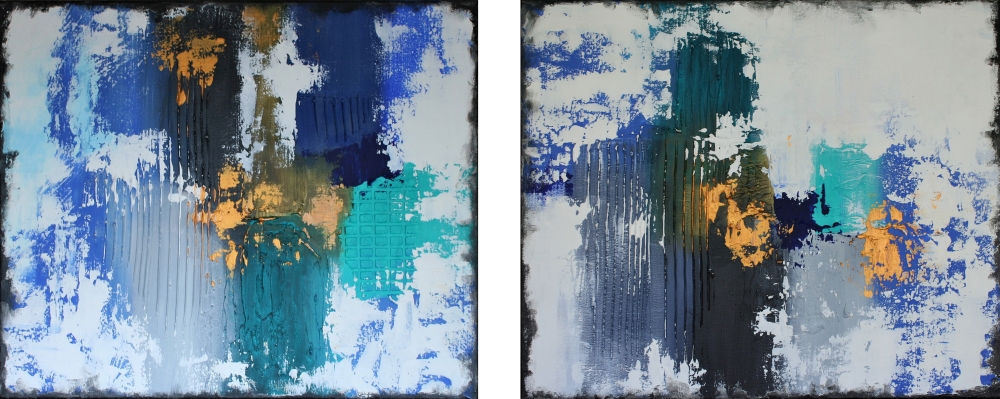 XL Distant View 120 x 50cm Diptych Textured Abstract Paintings