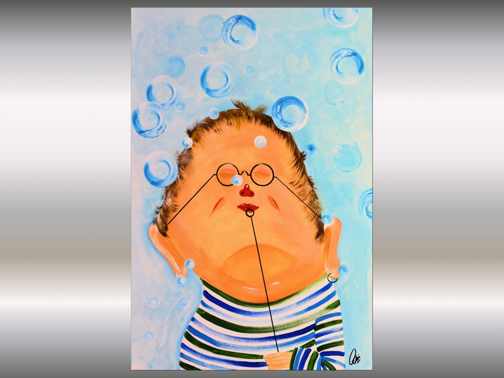 Mr Bubbles - Abstract Acrylic Painting Whimsical Art Oversized Painting Blue Art Ready to Hang