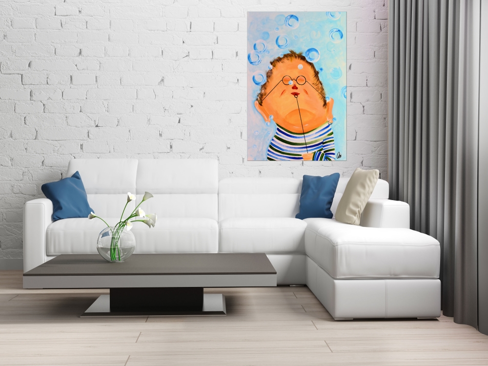 Mr Bubbles - Abstract Acrylic Painting Whimsical Art Oversized Painting Blue Art Ready to Hang