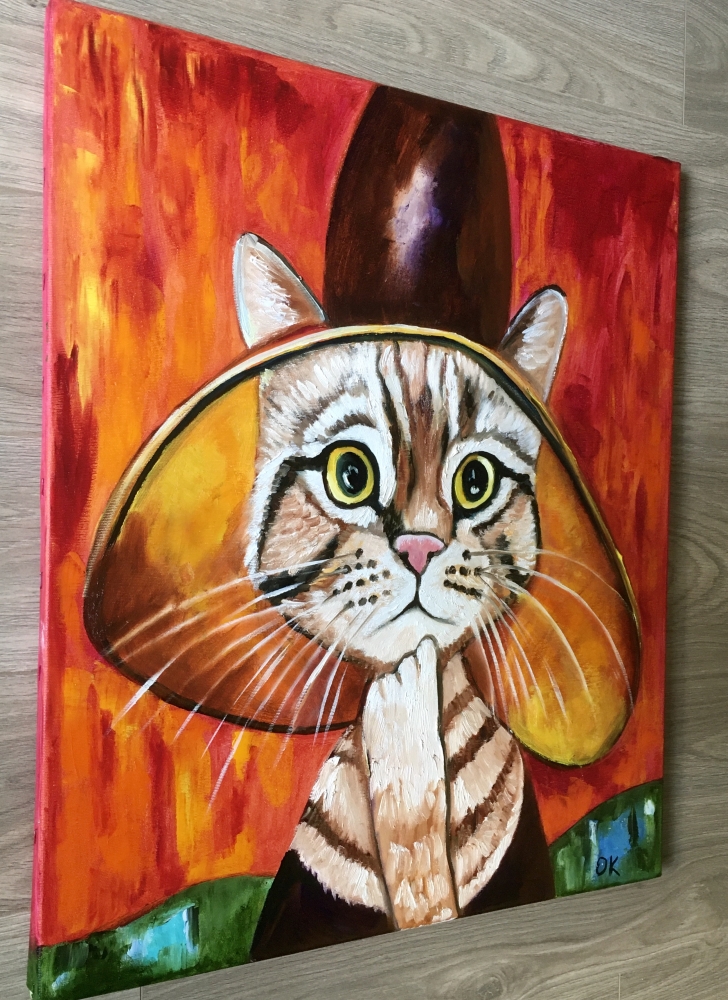 Cat wearing a hat inspired by Modigliani art.