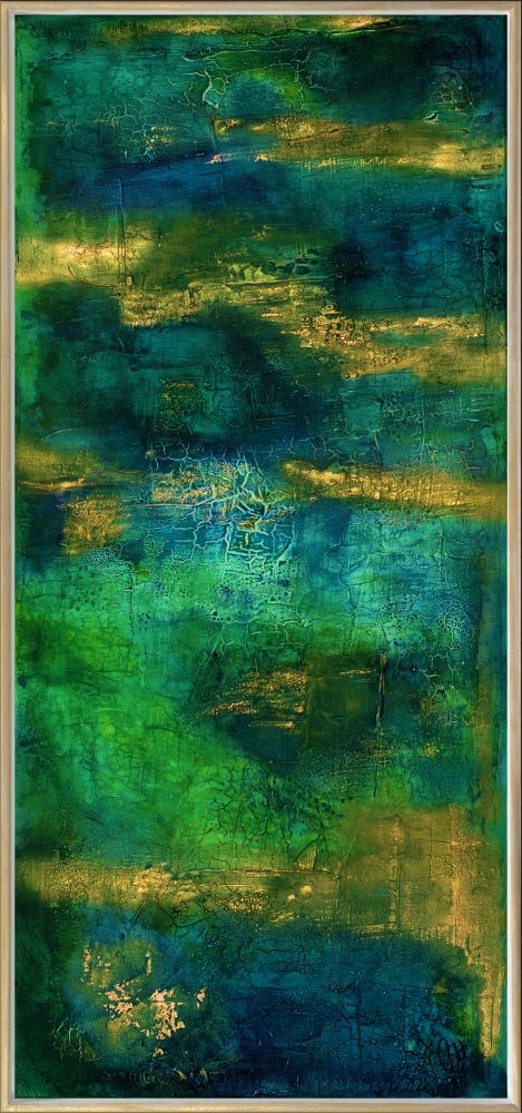 Golden Fields - Blue abstract artwork in frame