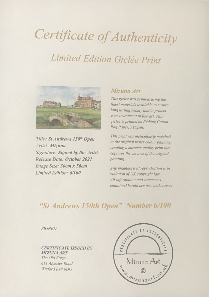 St Andrews 150th Open Golf - Signed Limited Edition Giclee Framed Print 70cmx50cm