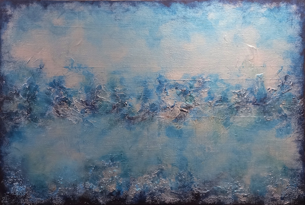 XL Blue Bay 76 x 51cm Textured Abstract Painting