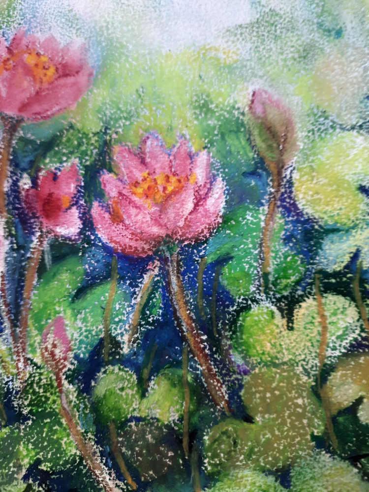 Lotus pond- mixed media painting