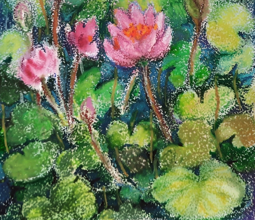 Lotus pond- mixed media painting