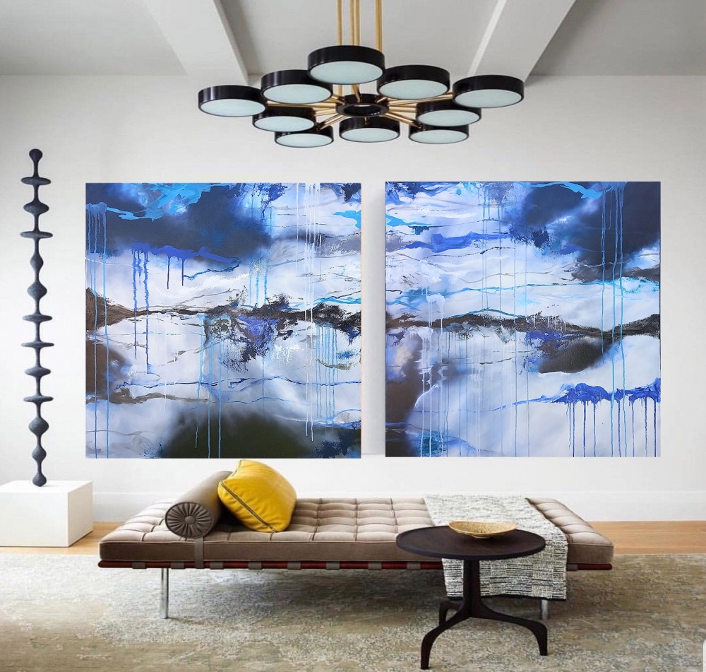 XXXL Abstract Antarctica 200 x 100 cm Diptych Oil Painting