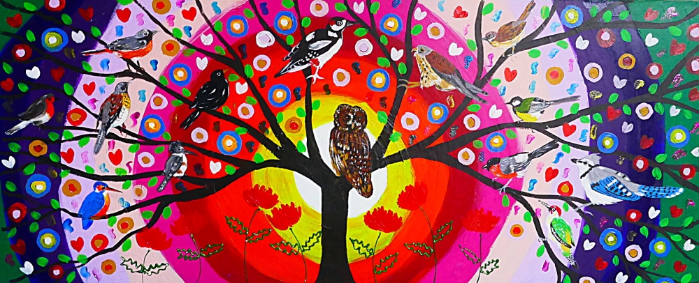 The Colourful Rainbow Tree of Birds