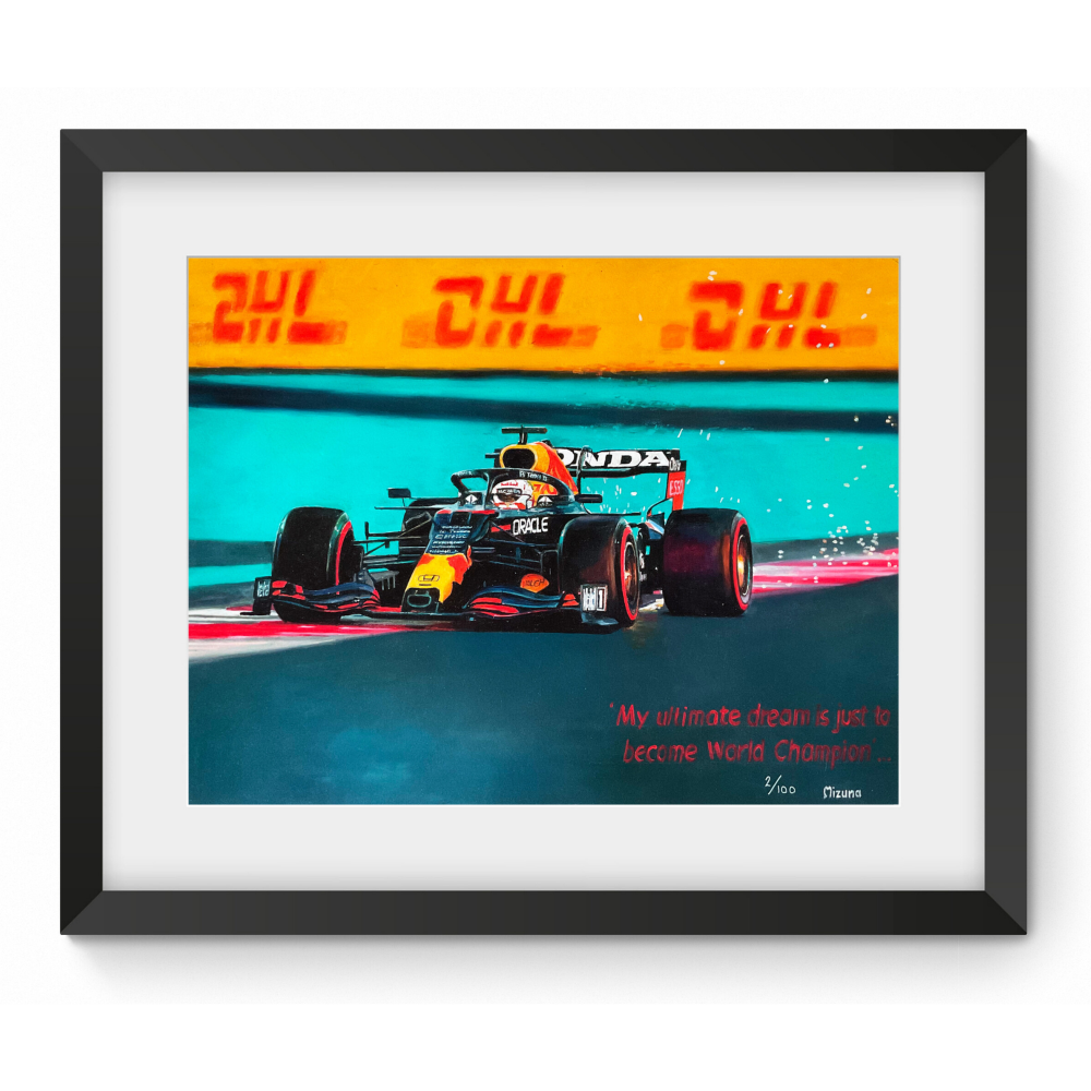 Max Verstappen 2021 Abu Dhabi GP - Giclee Limited Edition Framed Print 105cmx71cm COA