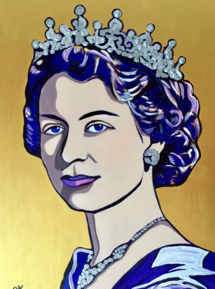 Her Majesty Queen Elizabeth II on golden background.