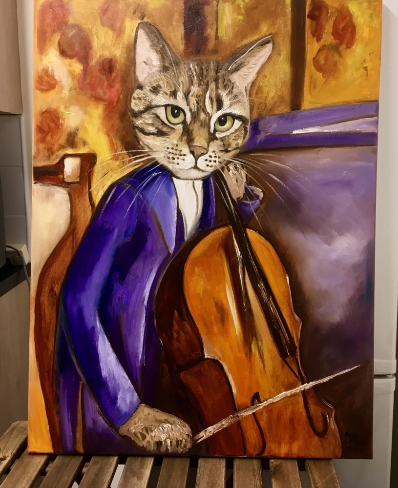 CAT TROY AS AN CELLIST INSPIRED BY PORTRAIT OF Amedeo Clemente Modigliani 