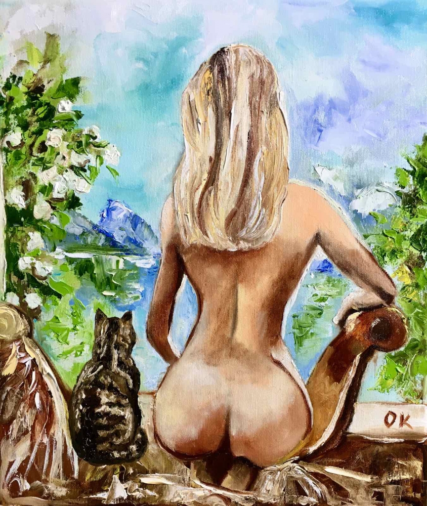 NUDE AND CAT BY THE WINDOW