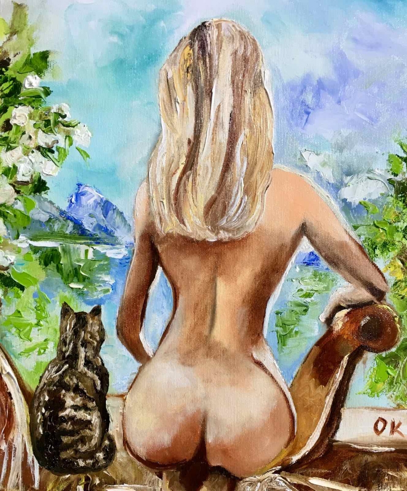 NUDE AND CAT BY THE WINDOW