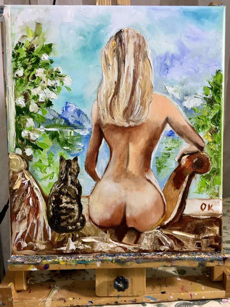 NUDE AND CAT BY THE WINDOW