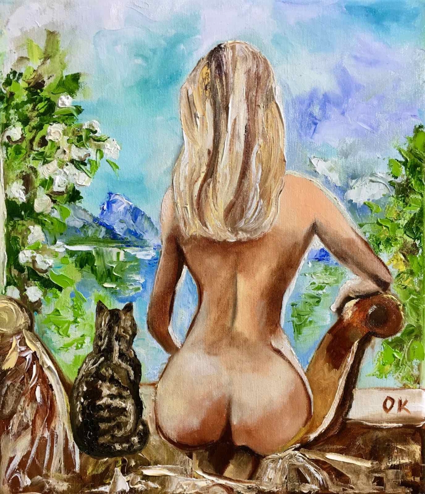 NUDE AND CAT BY THE WINDOW