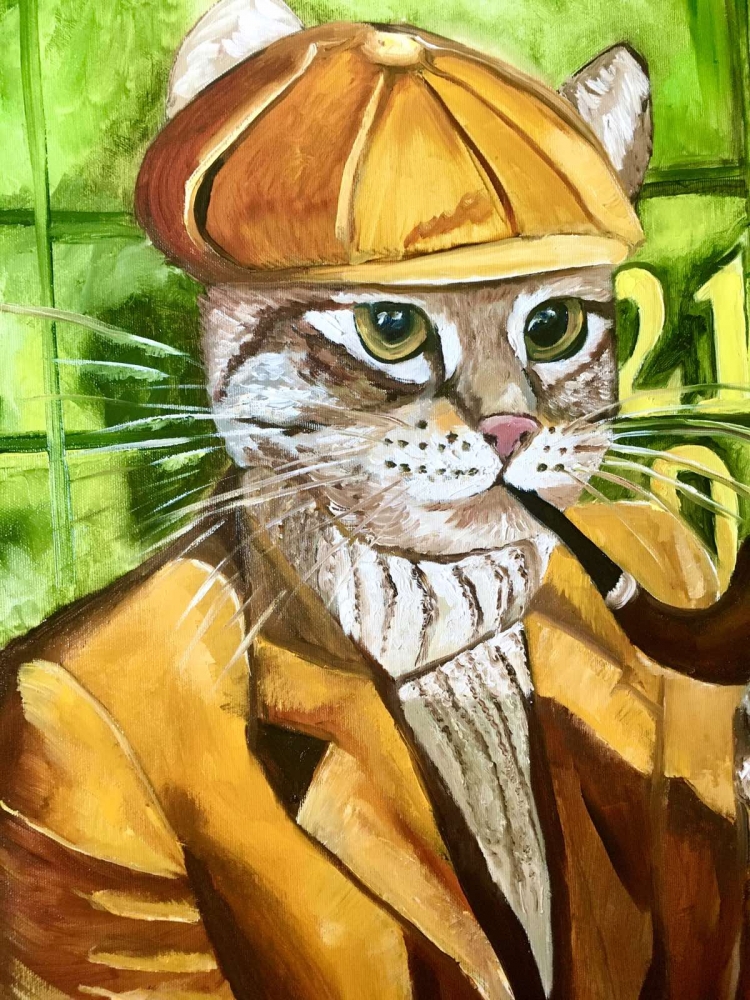 CAT- SHERLOCK HOLMES WITH A PIPE NEAR BAKER STREET 221 B. “FABULOUS FELINE” COLLECTION