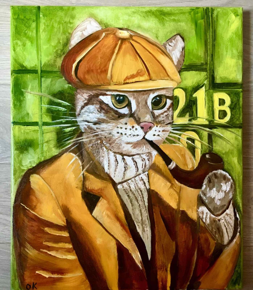 CAT- SHERLOCK HOLMES WITH A PIPE NEAR BAKER STREET 221 B. “FABULOUS FELINE” COLLECTION