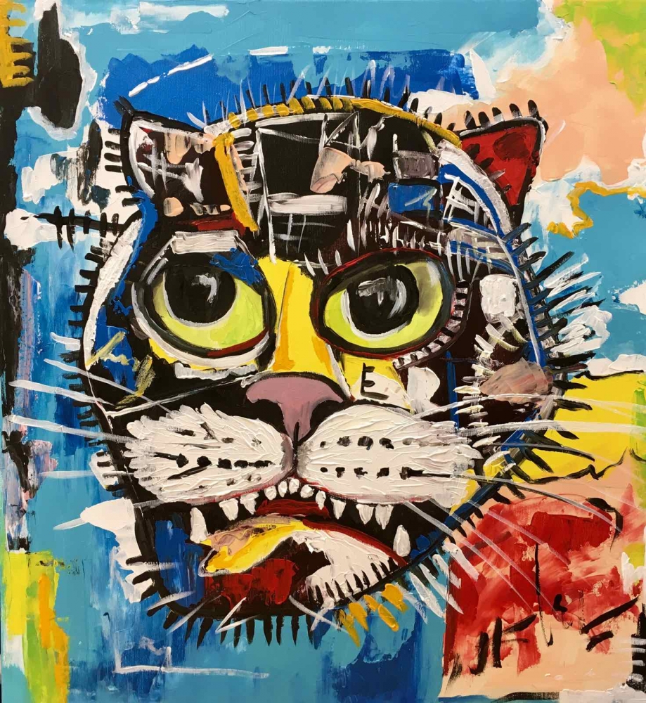 UNTITLED CAT VERSION OF  PAINTING BY JEAN-MICHEL BASQUIAT