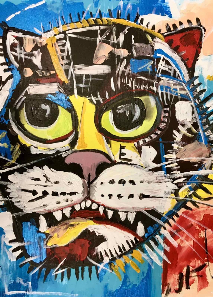 UNTITLED CAT VERSION OF  PAINTING BY JEAN-MICHEL BASQUIAT