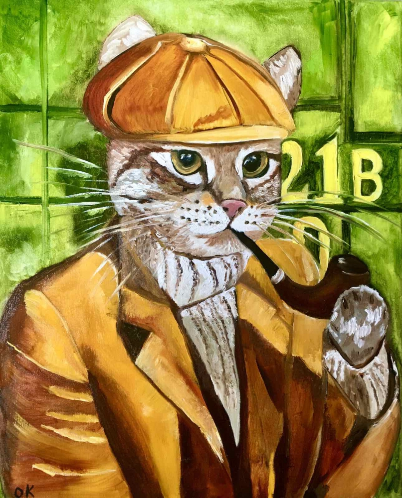 CAT- SHERLOCK HOLMES WITH A PIPE NEAR BAKER STREET 221 B. “FABULOUS FELINE” COLLECTION