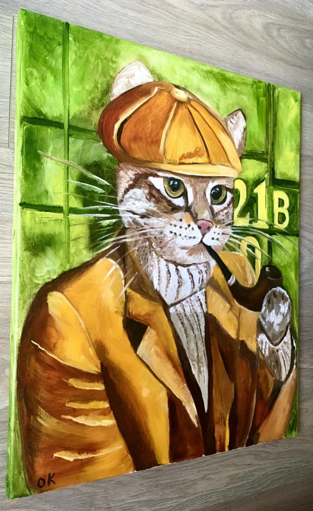 CAT- SHERLOCK HOLMES WITH A PIPE NEAR BAKER STREET 221 B. “FABULOUS FELINE” COLLECTION