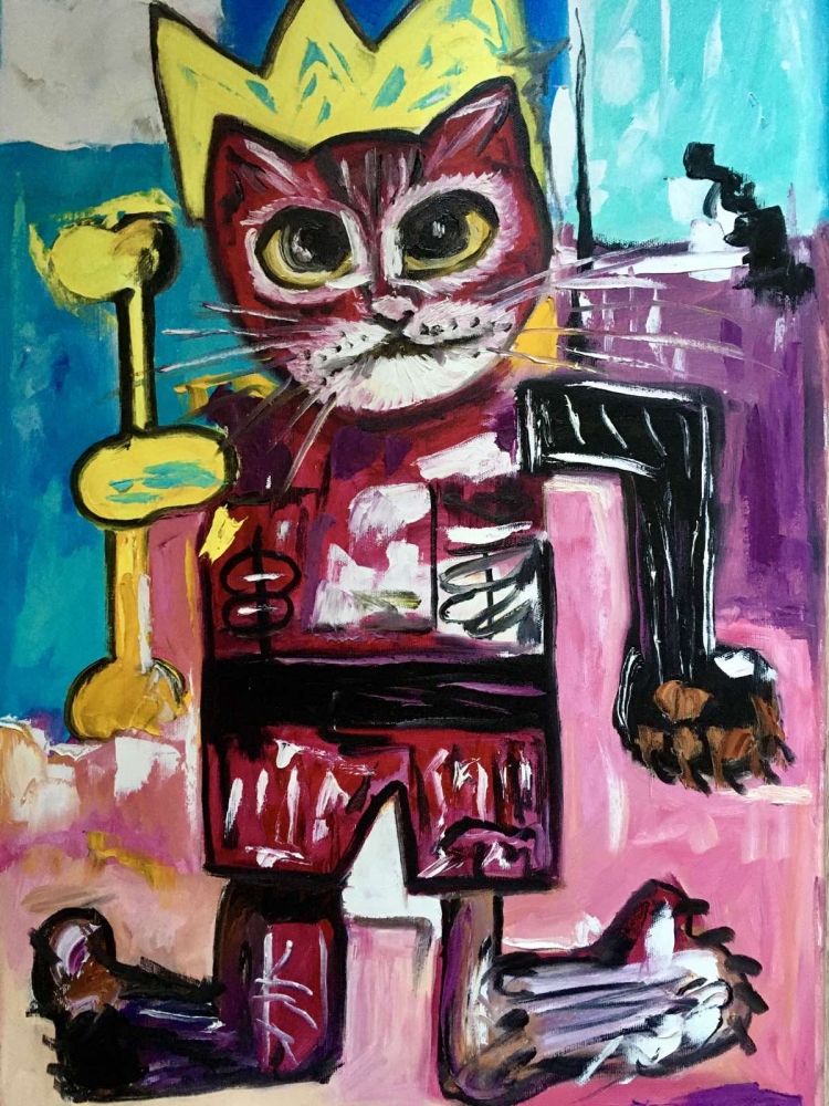 KING CAT TROY,  VERSION OF FAMOUS PAINTING BY JEAN-MICHEL BASQUIAT