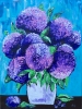 BOUQUET OF PURPLE HYDRANGEA ON TURQUOISE IN A WHITE VASE PALETTE KNIFE ORIGINAL ACRYLIC PAINTING 