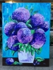 BOUQUET OF PURPLE HYDRANGEA ON TURQUOISE IN A WHITE VASE PALETTE KNIFE ORIGINAL ACRYLIC PAINTING 