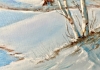 Wood cabin in snow