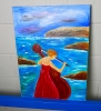 Playing her Cello in Her Red Dress by the Sea