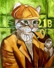 CAT- SHERLOCK HOLMES WITH A PIPE NEAR BAKER STREET 221 B. “FABULOUS FELINE” COLLECTION