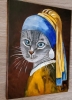 BRITISH BLUE CAT WITH THE PEARL EARRING #3 INSPIRED BY VERMEER PAINTING FELINE ART FOR CAT LOVERS