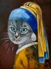 BRITISH BLUE CAT WITH THE PEARL EARRING #3 INSPIRED BY VERMEER PAINTING FELINE ART FOR CAT LOVERS