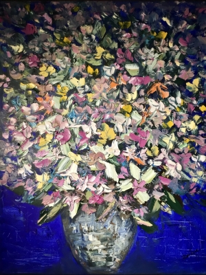 Flowers in a vase original oil impasto style painting.