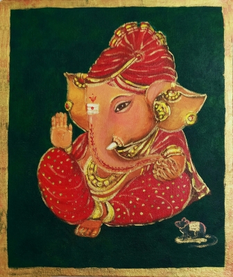 Baby Ganesh in Red silk and turban