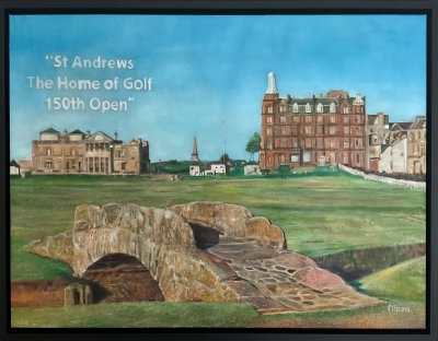 St Andrews 150th Open Golf Painting, Original Oil on Canvas, Framed 83x65cm