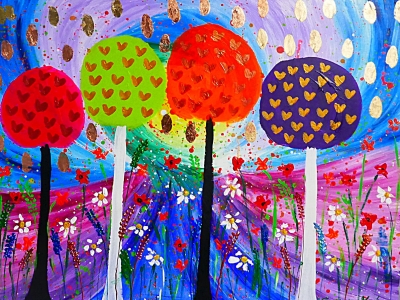 Lollipop Trees among Flowers and Hearts 