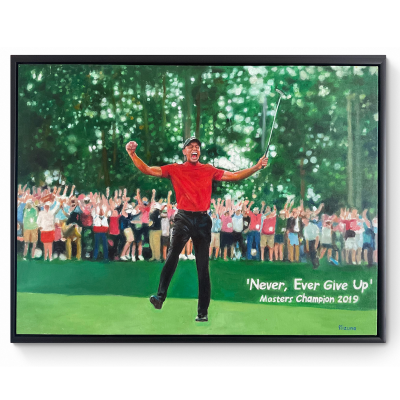 Tiger Woods 2019 Masters Painting, Original Oil on Canvas, Framed 82x62cm