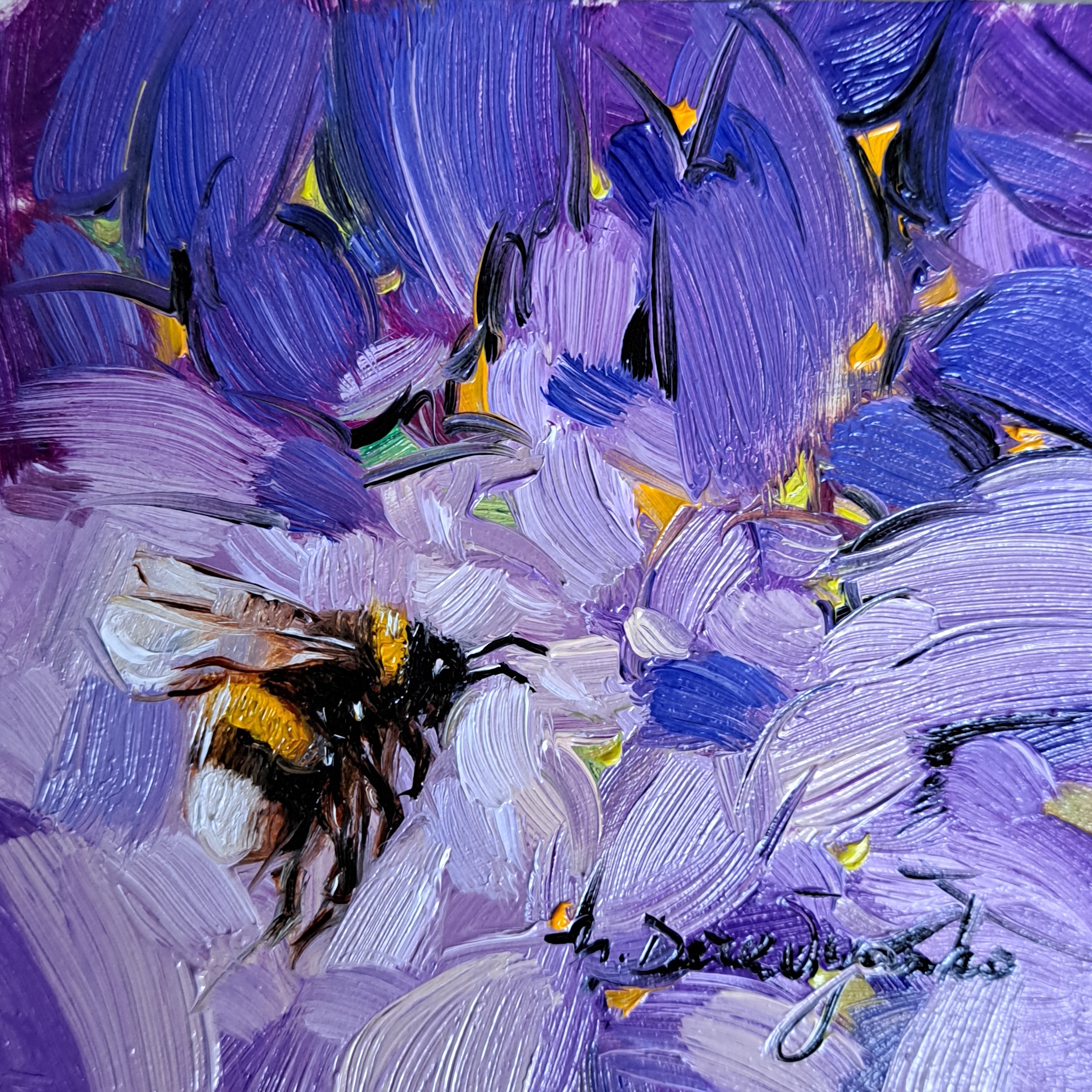 Bumblebee art oil painting original small framed picture 10x10 cm ...