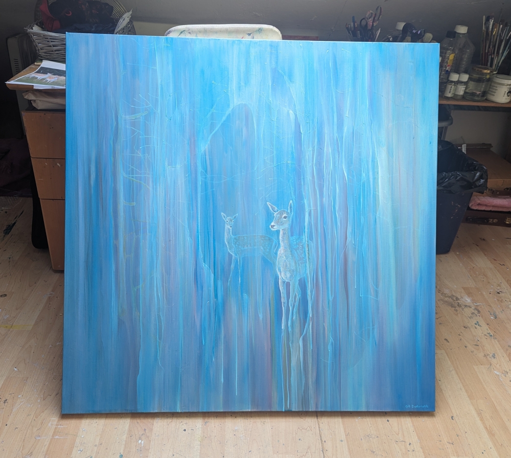 Out of the Blue, a blue abstract deer painting