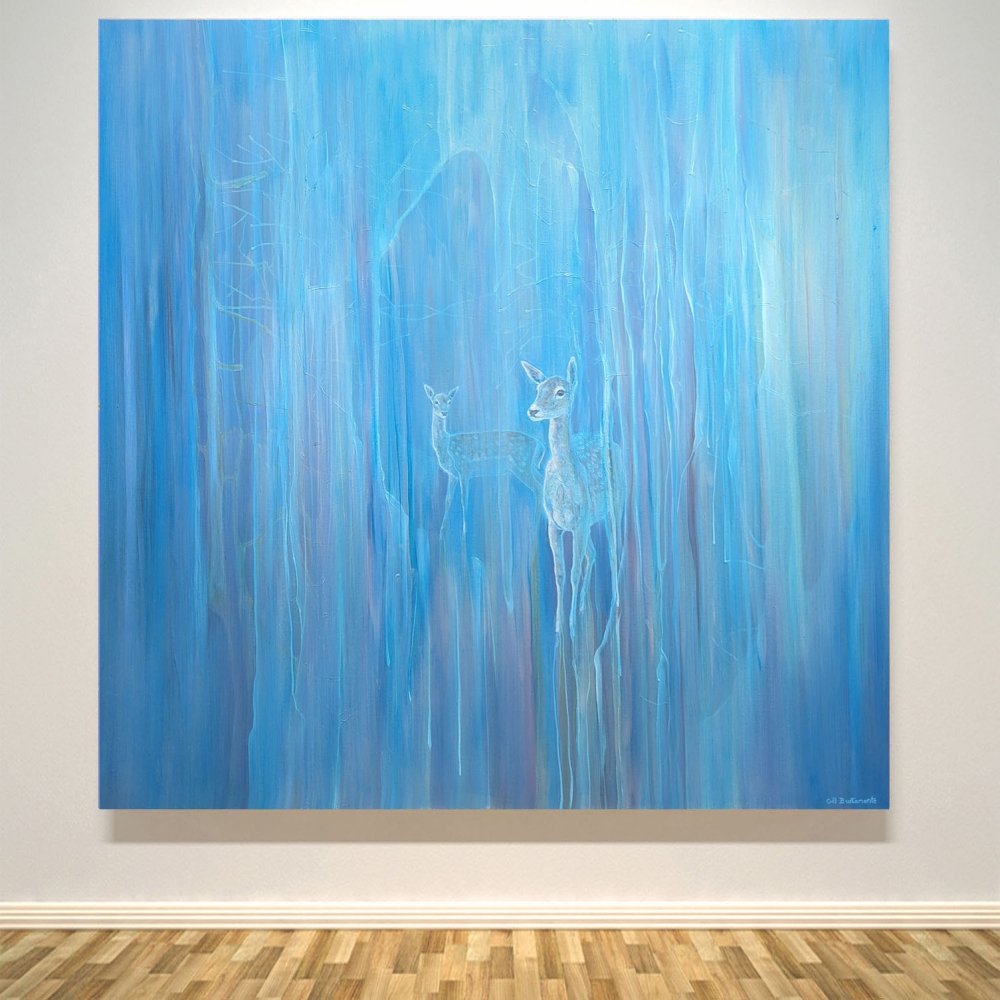 Out of the Blue, a blue abstract deer painting