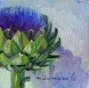 Artichoke flower unique oil painting in silver frame small floral art