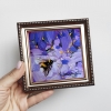 Bumblebee art oil painting original small framed picture 10x10 cm purple background bee wall art