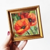 Two poppy flowers oil painting original in gold frame