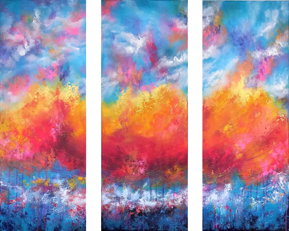 XL Through The Clouds 90 x 80 cm Triptych Textured Abstract Paintings