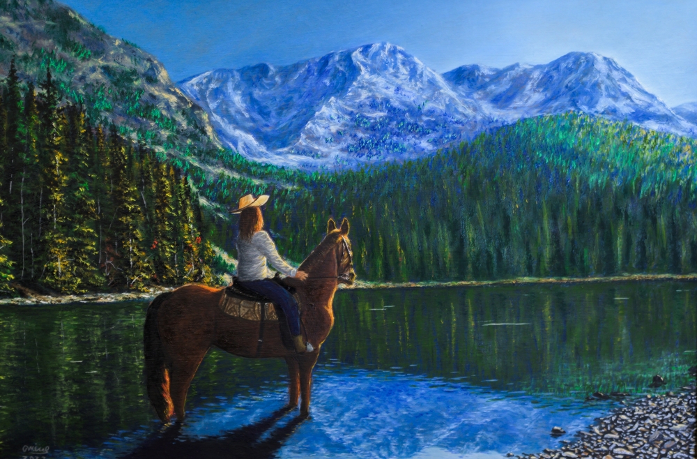 Autumn Cowgirl, Landscape, Oil Painting