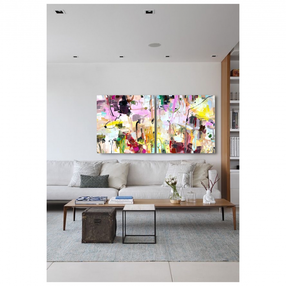 Dreaming of Montmartre - diptych paintings XXL abstract 