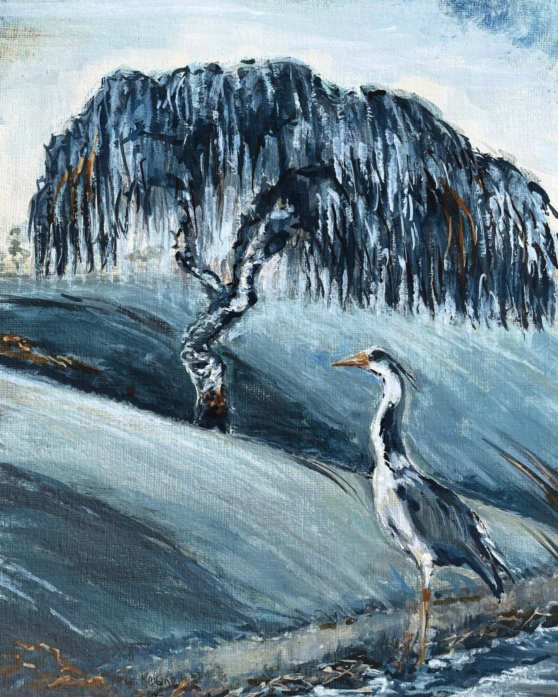Heron and weeping tree