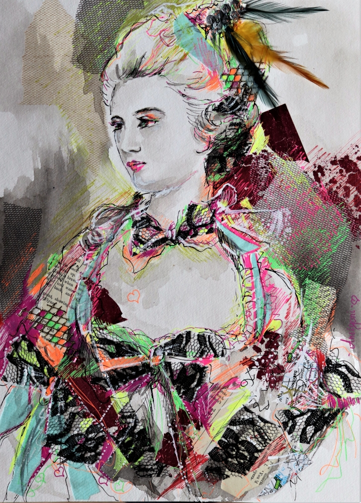 Marie Antoinette- Portrait mixed media drawing on paper